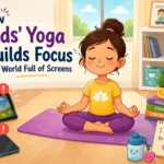 Children practicing yoga to improve focus, reduce screen time, and build healthy mindfulness habits