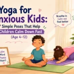 Child practicing calming yoga poses to reduce anxiety, manage stress, and build emotional well-being through kids yoga