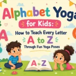 Children practicing alphabet yoga poses from A to Z through fun and engaging kids yoga activities