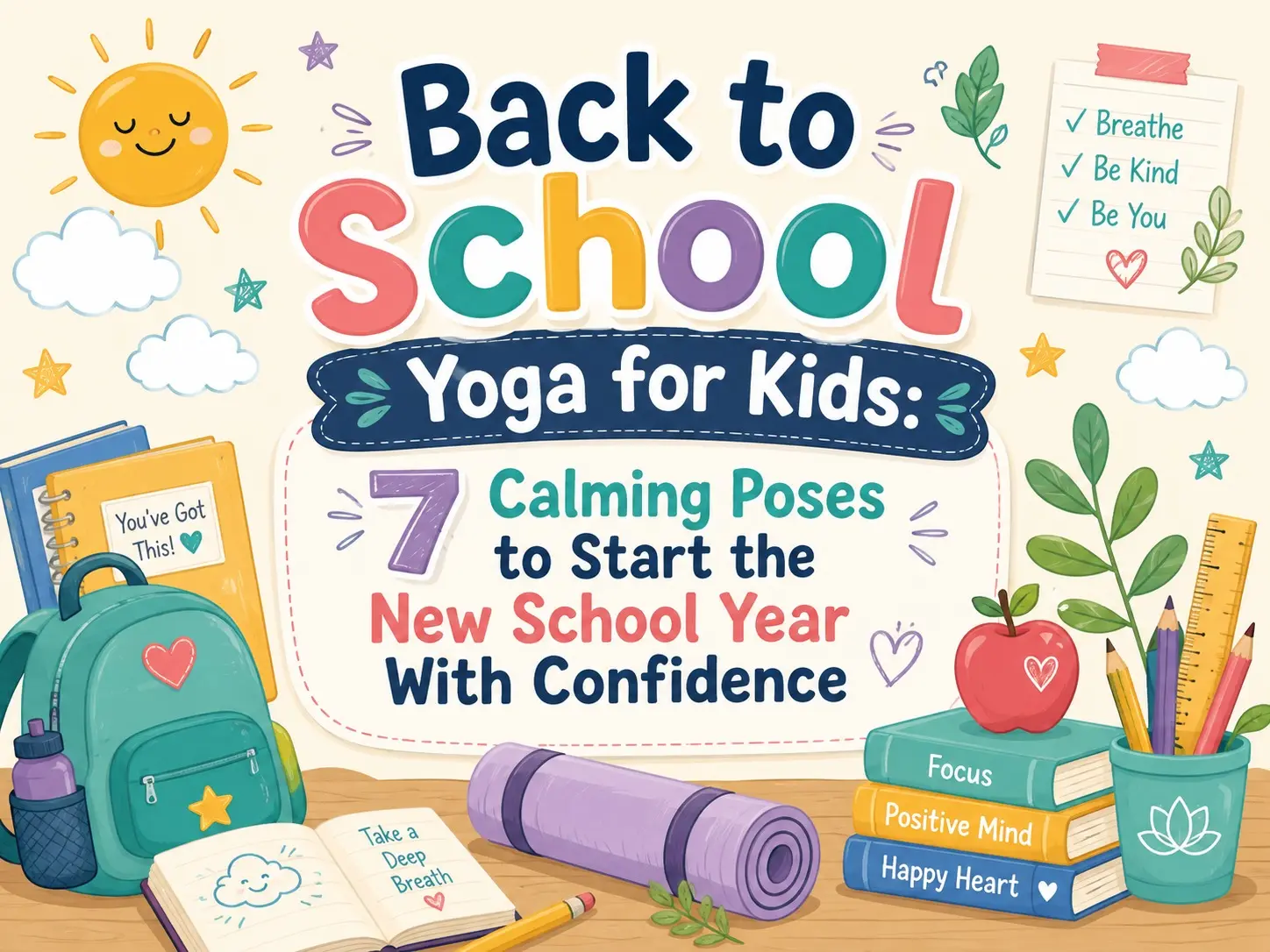 Child doing calming yoga poses at home before school to build confidence for new school year ages 3 to 12