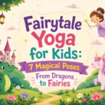 Children practicing fairytale-inspired yoga poses through magical storytelling, creative movement, and mindful play
