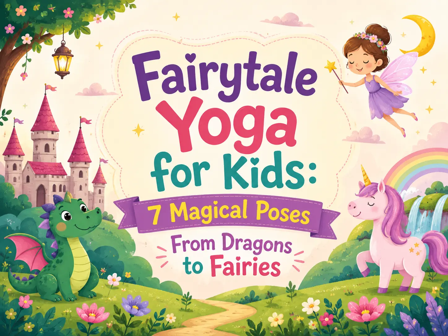 Children practicing fairytale-inspired yoga poses through magical storytelling, creative movement, and mindful play