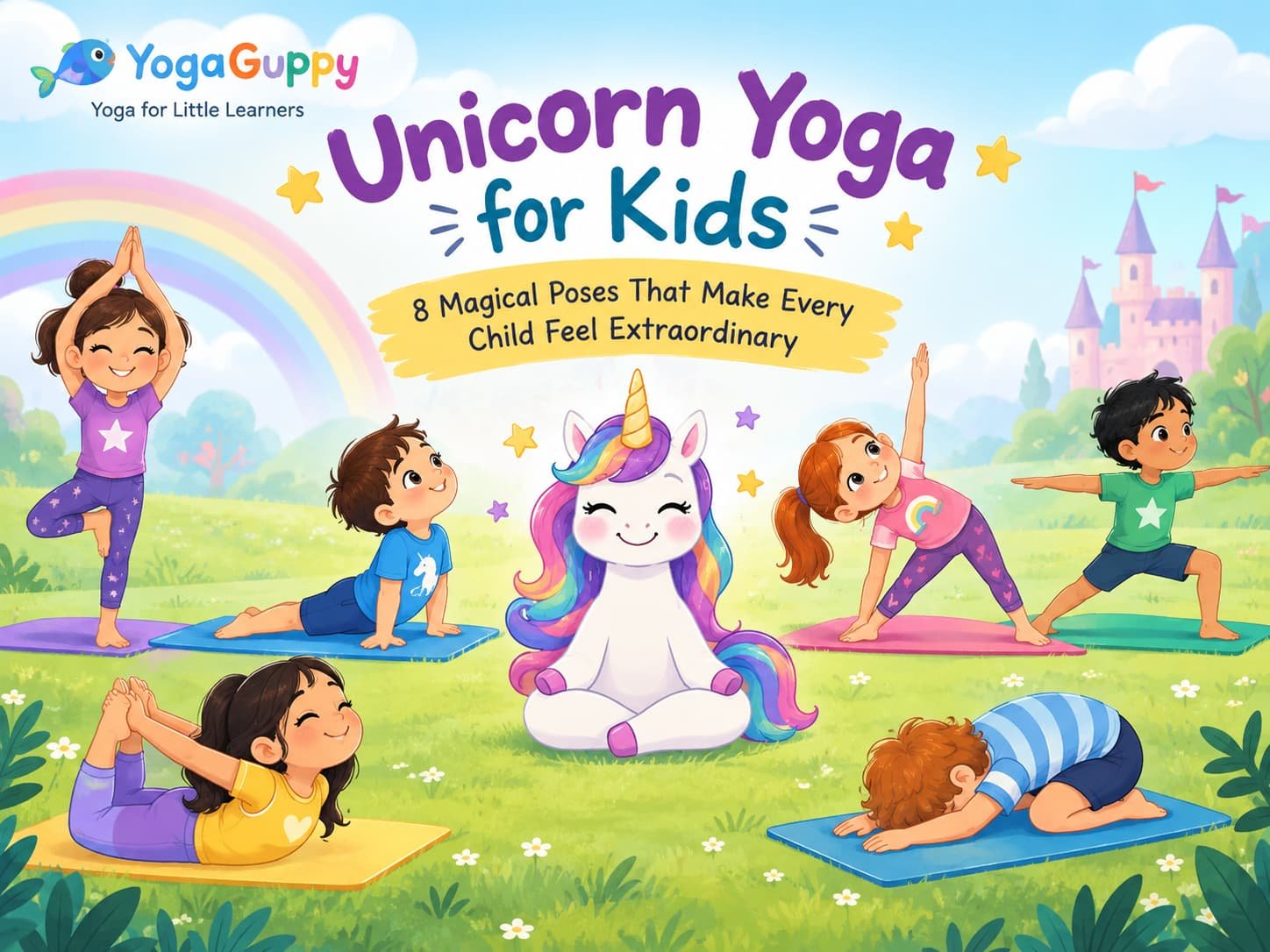 Child doing magical unicorn yoga poses at home feeling extraordinary and confident ages 3 to 8